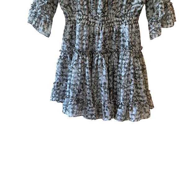 *FLAWED* MISA Los Angeles Floral‎ Print Ruffle Mini Dress, XS, Sheer, Bohemian - Picture 7 of 13